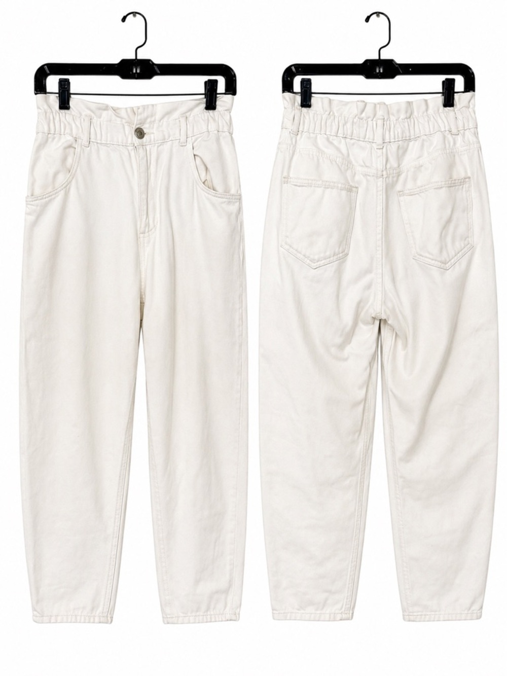 ZARA Cream High Rise Elastic Waist Mom Baggy Fit Cropped Ankle Jeans Size Small